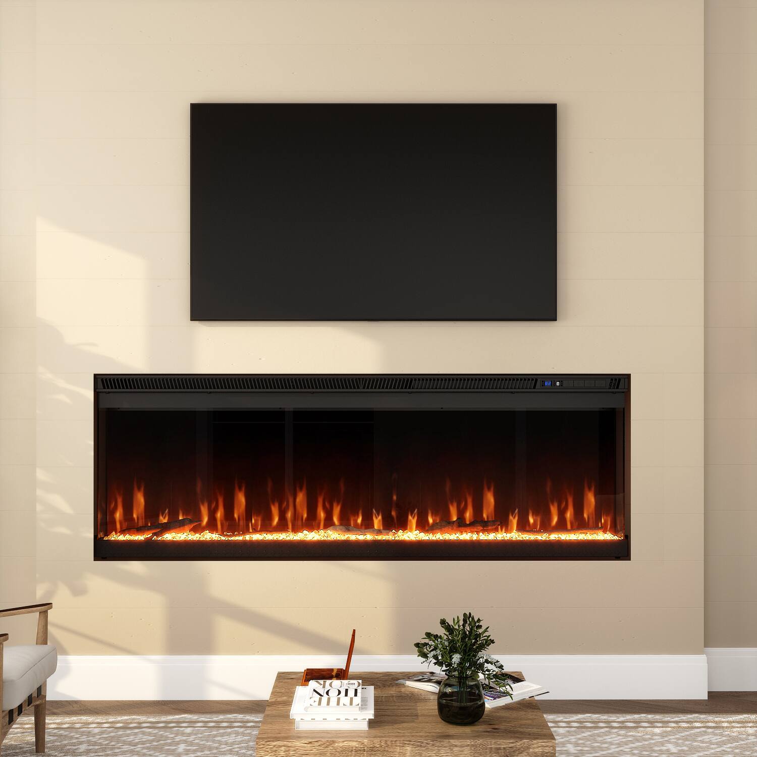 FUFU&GAGA - 50" 3-Sided Holographic Electric Fireplace with WiFi App Control 12 Flame Colors Timer & Dual Heat Settings - Black