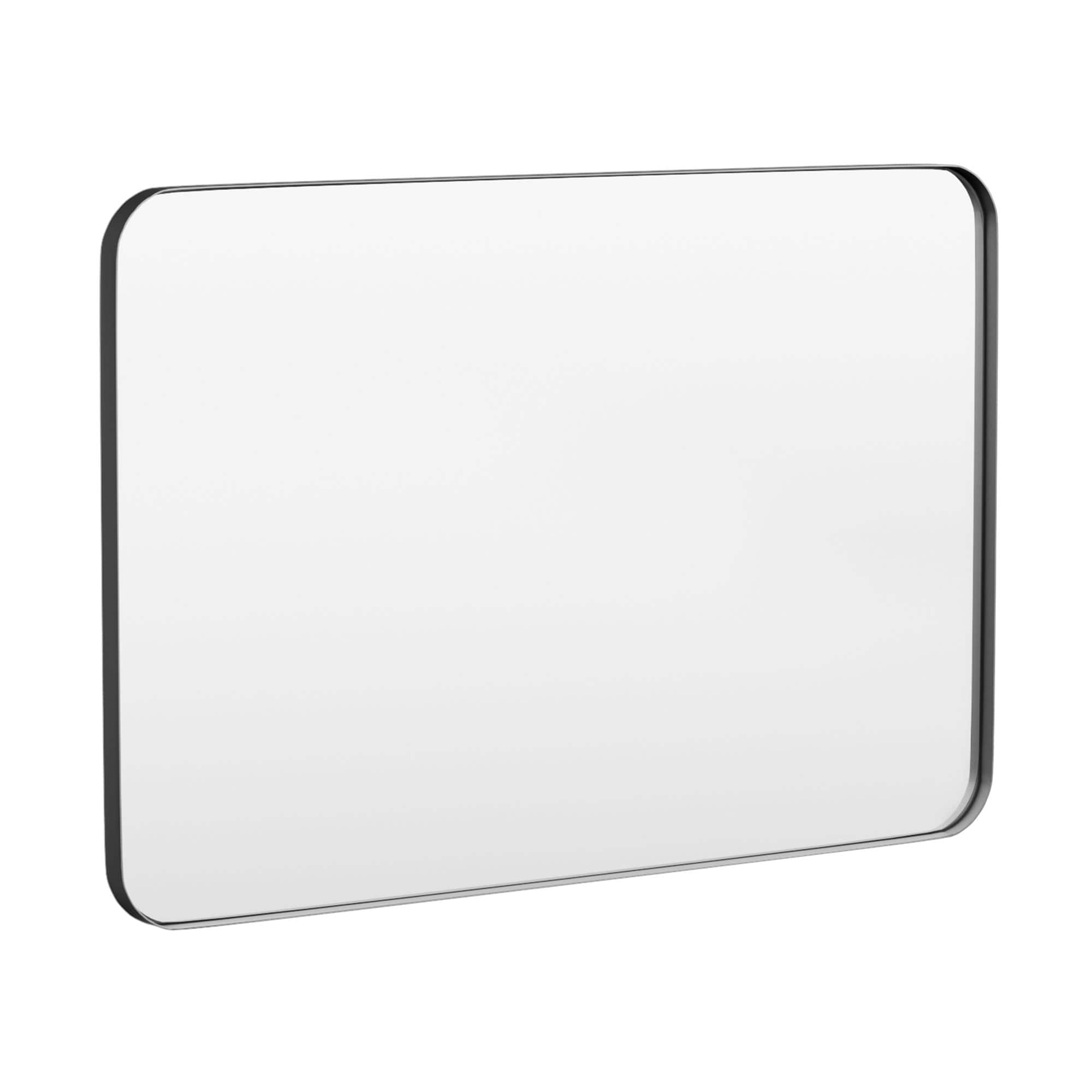 Angle. LOVMOR - Tempered Glass Rounded Rectangle Framed Wall-Mounted Bathroom Vanity Mirror - 48" x 32" - Black.