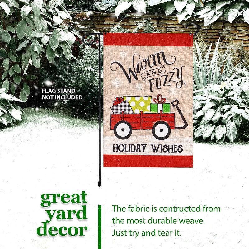 Warm Fuzzy AND FLAG STAND NOT INCLUDED HOLIDAY WISHES great yard decor

The fabric is constructed from the most durable weave. Just try and tear it.
