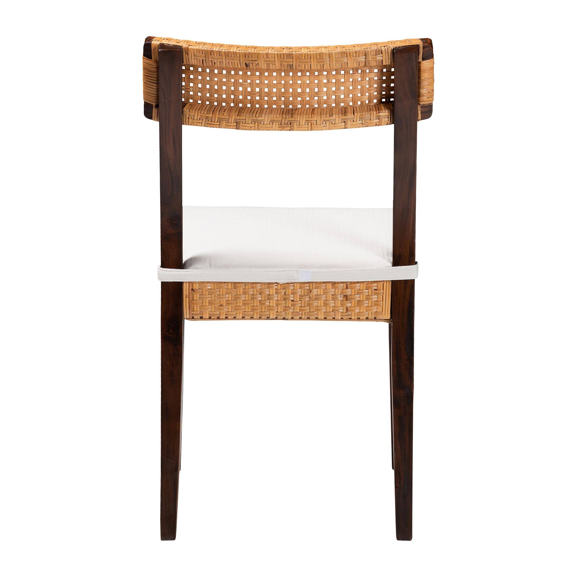 Back. bali & pari - Zaila Bohemian Rattan and Wood Dining Chair - Honey/White/Dark Brown.
