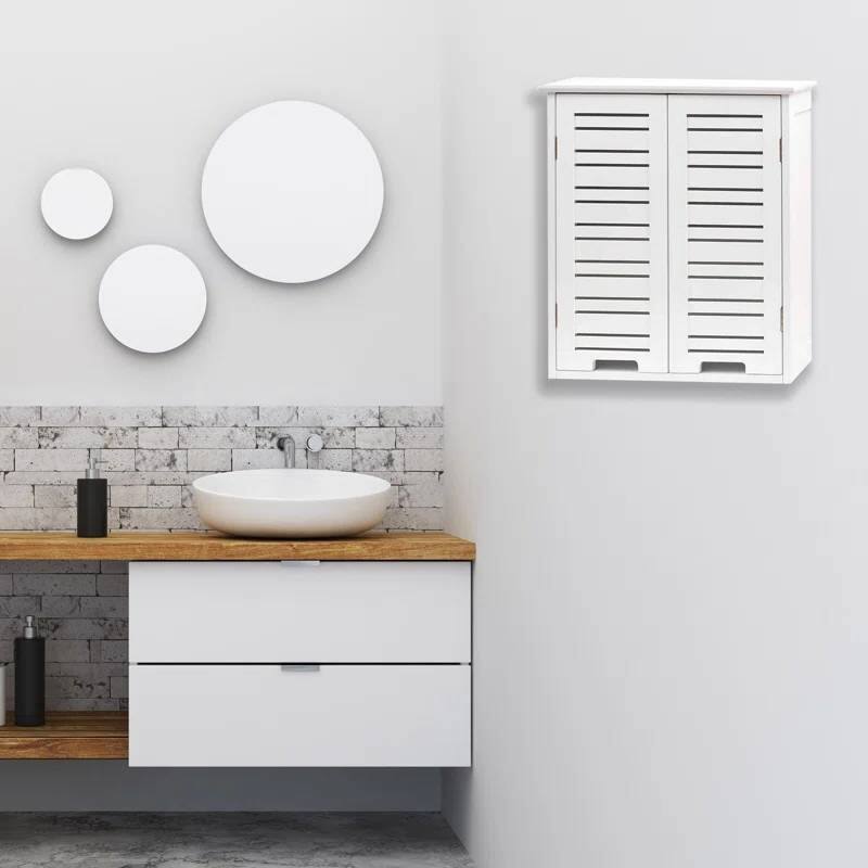 Angle. Hivvago - Wall-Mount Bathroom Storage Cabinet with Louver Doors in White Wood Finish - White.