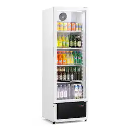 Yeego - Commercial Merchandiser Refrigerator, 9.89 cu. ft. Glass Door with Adjustable Shelves & LED, for Grocery Chains - White
