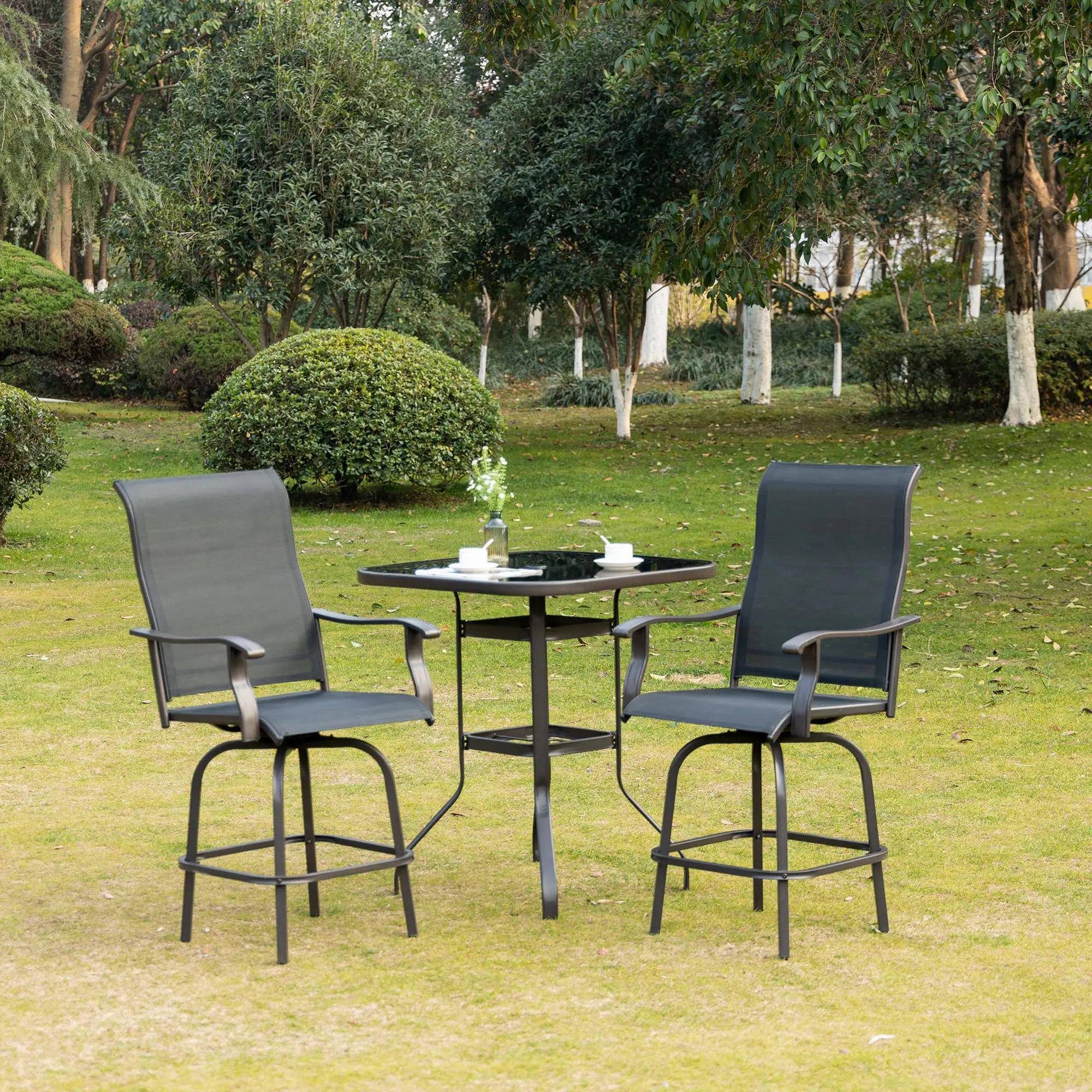 Alt View 6. Spaco - Spaco Set of 2 Outdoor Swivel Bar Stools, Armrest Patio Chairs, Steel Frame - Black.