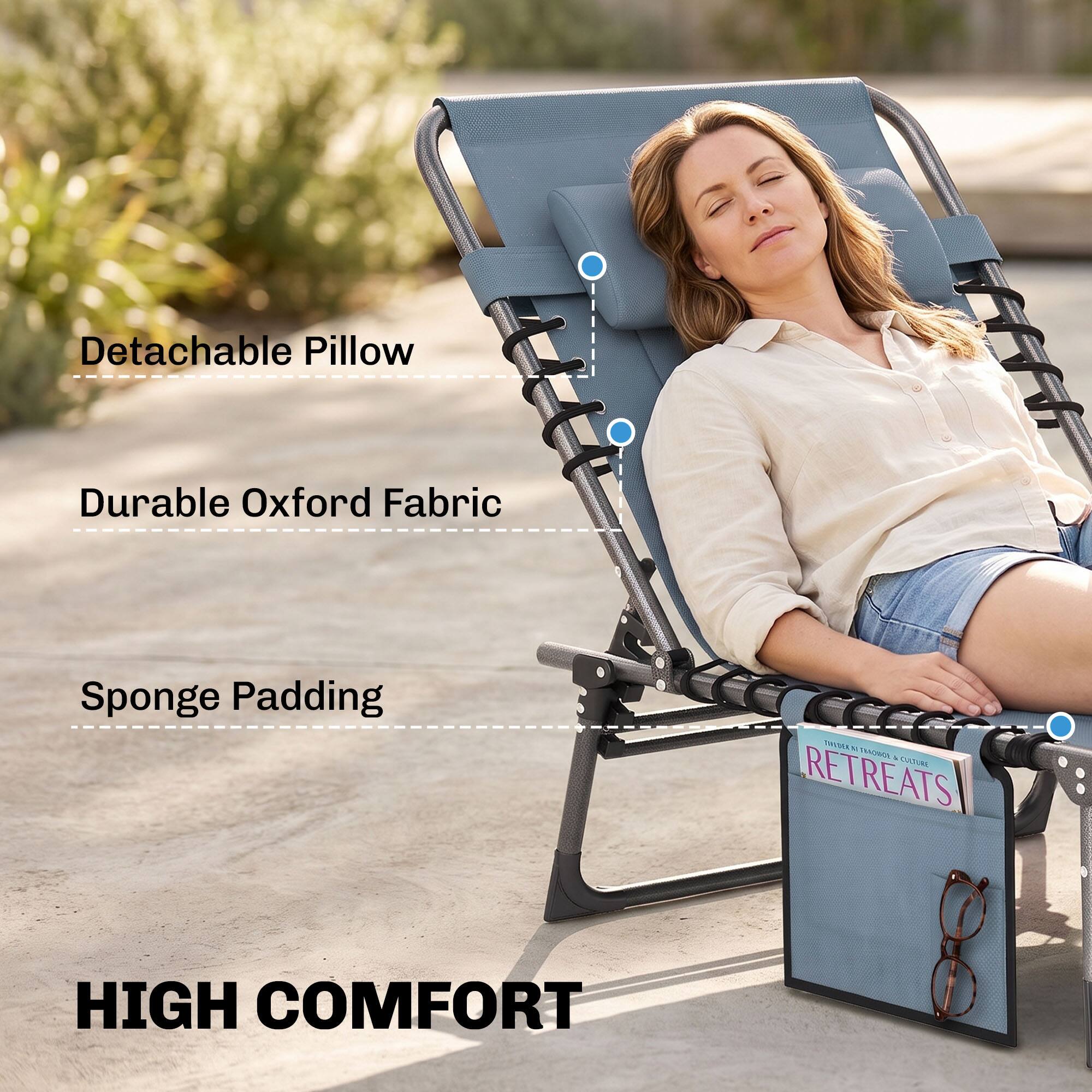 Detachable Pillow  
Durable Oxford Fabric  
Sponge Padding  
HIGH COMFORT