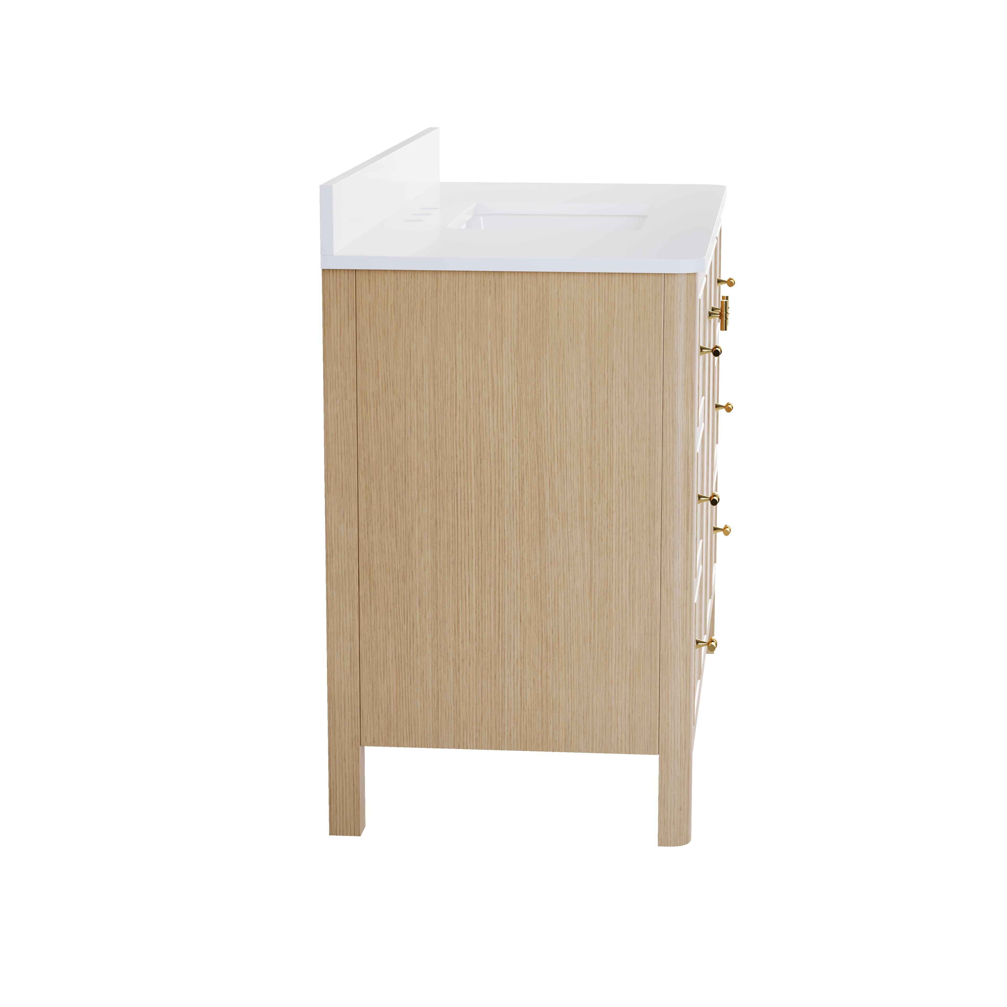 Alt View 10. WELLFOR - LORIN 48 in. Solid Wood Bath Vanity with Quartz Top, Single Sink, Soft Close, Assembled - OAK.