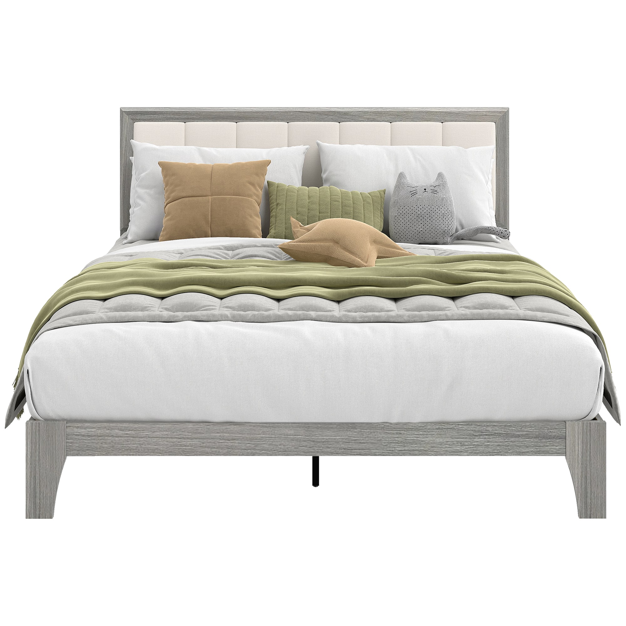 Homcom - Bed Frame with Headboard Queen Platform Bed Frame with Wooden Slats No Box Spring Needed Easy Assembly - Gray