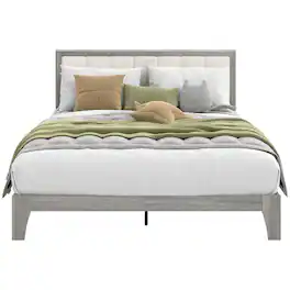 Homcom - Bed Frame with Headboard Queen Platform Bed Frame with Wooden Slats No Box Spring Needed Easy Assembly - Gray