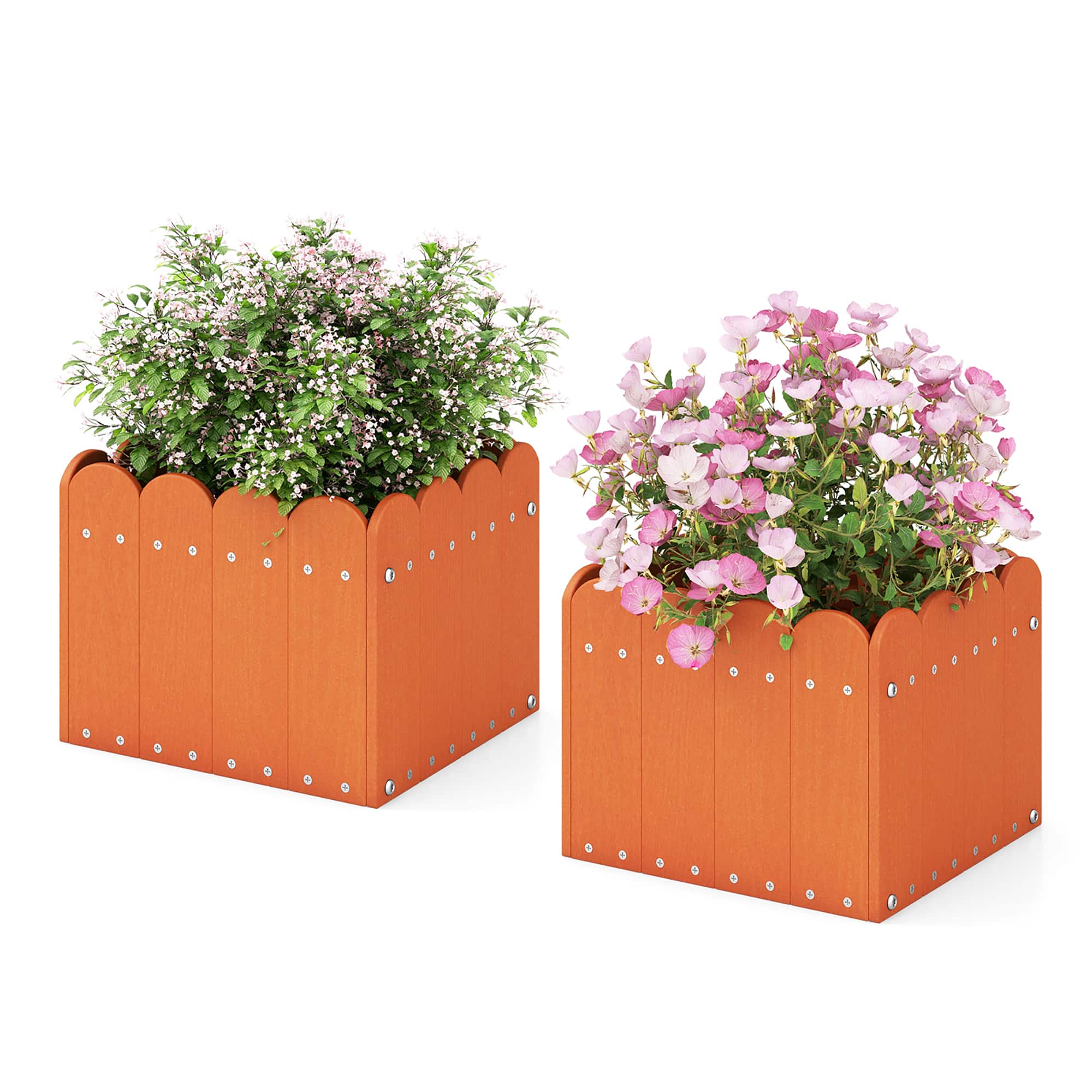 Gymax - 2 Pack Square Planter Box Weather-Resistant HDPE Flower Pot Garden Bed - Orange