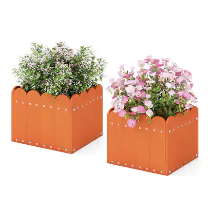 Front. Gymax - Gymax 2 Pack Square Planter Box Weather-Resistant HDPE Flower Pot Garden Bed Orange - Orange.