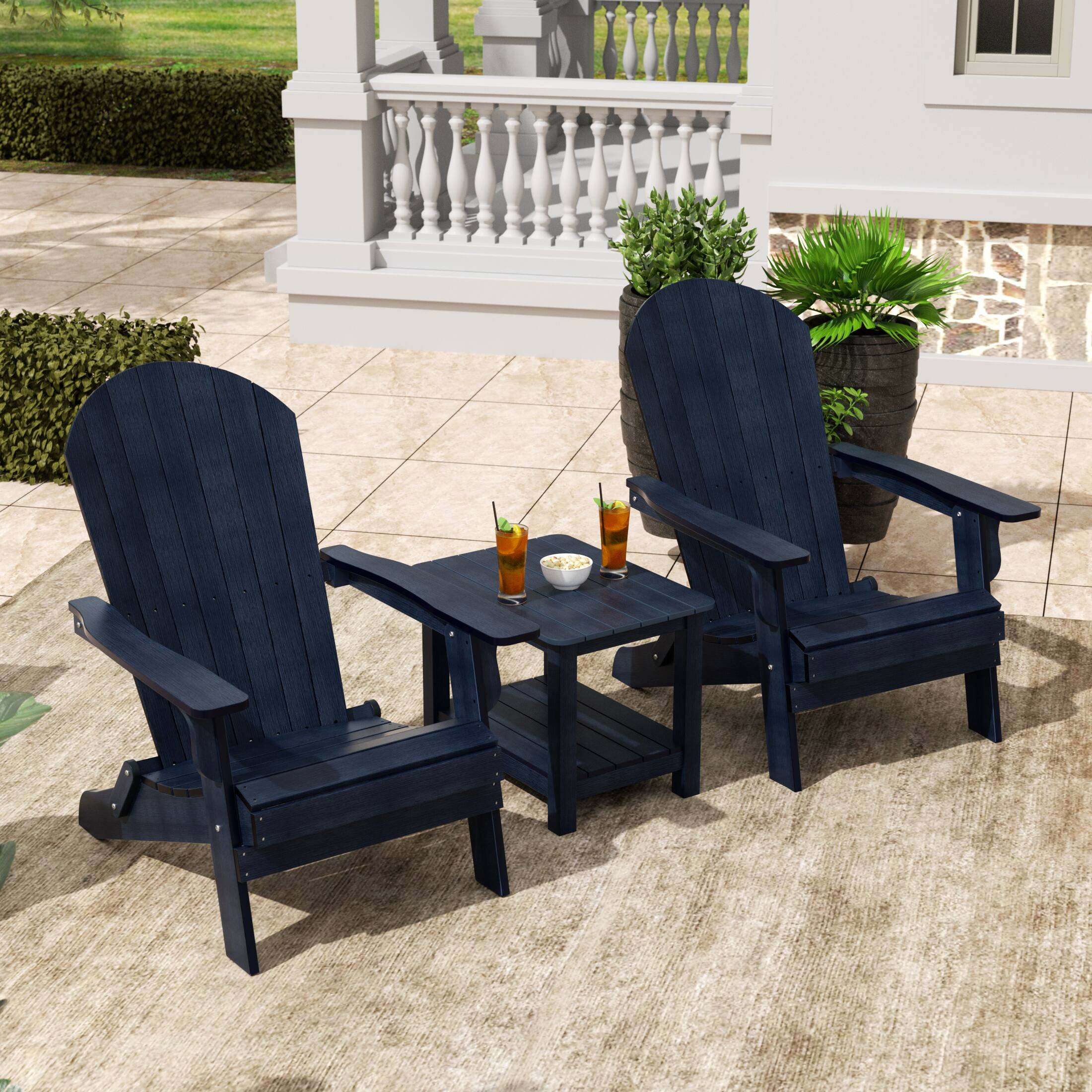 Angle. WestinTrends - WestinTrends Tuscany 3PC HIPS Outdoor Adirondack Seashell Chair Set With Side Table - Navy Blue.
