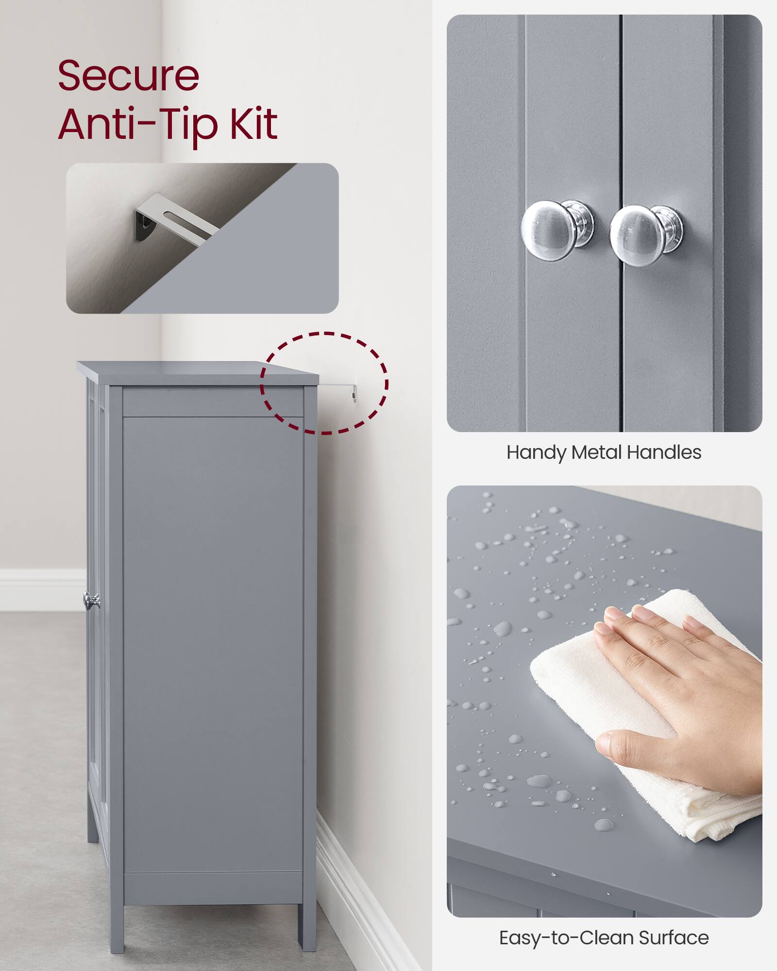 Secure Anti-Tip Kit  
Handy Metal Handles  
Easy-to-Clean Surface