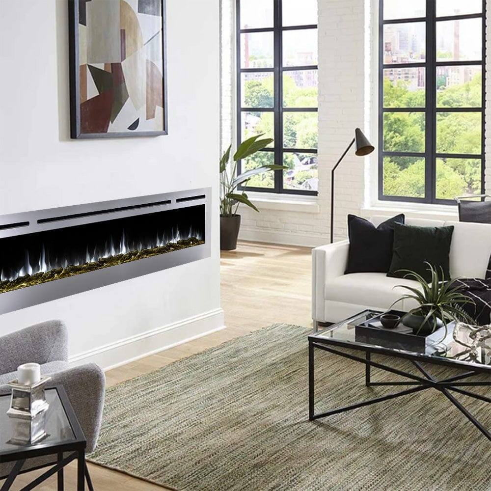 Angle. Touchstone Home Products - 72 in. Wall Mounted Recessed Sideline Deluxe Stainless Steel Smart Electric Fireplace 1500W - Stainless Steel.