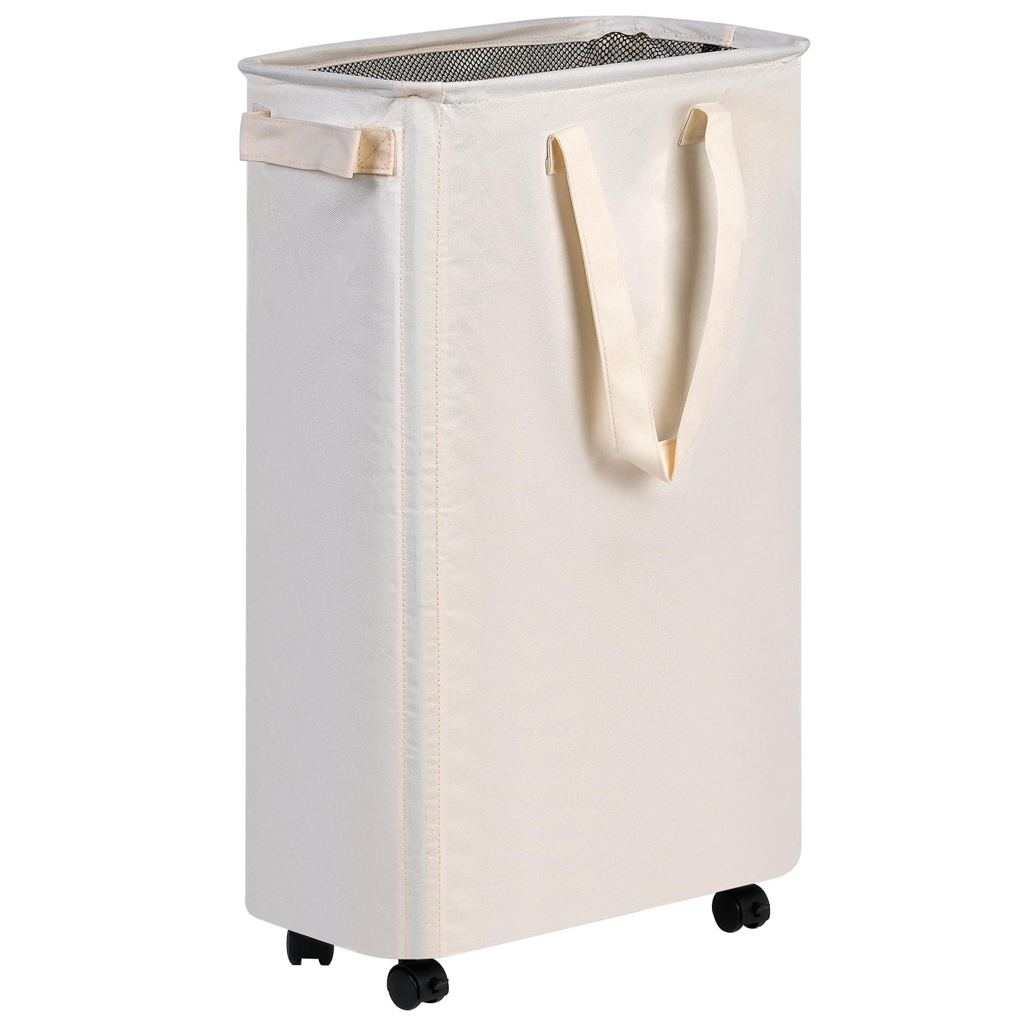 DORLUKFU - Slim Laundry Hamper with Wheels, Rolling Laundry Basket for Clothes, Small Laundry Basket for Bedroom, Dorm and Laundry - Beige
