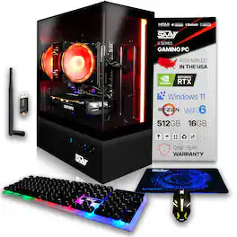 SAAV - X8 Gaming PC, AMD Ryzen 5 5500 4.2GHz GeForce RTX 3050 6GB GDDR6, 16GB DDR4, 512GB NVMe, WIFI 6, Bluetooth, Windows 11 - Black