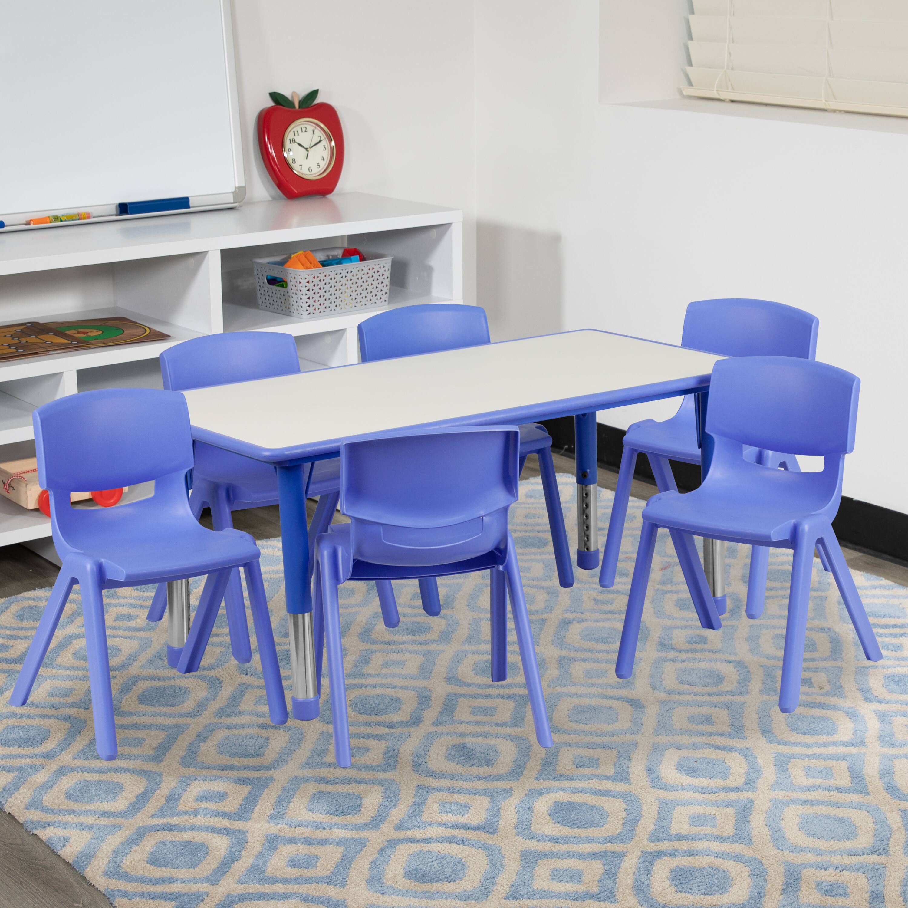 Alt View 11. Alamont Home - Emmy 23.625"W x 47.25"L Rectangular Blue Plastic Activity Table Set with 6 Chairs - Blue.