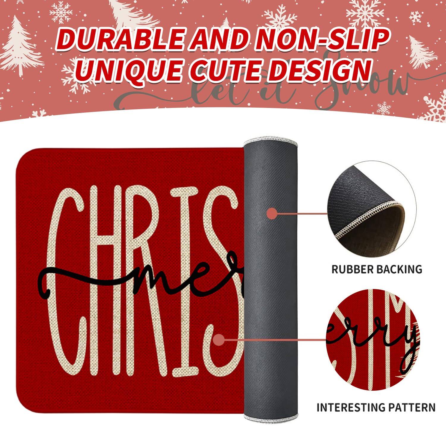 DURABLE AND NON-SLIP  
UNIQUE CUTE DESIGN  

CHRISTMAS  

RUBBER BACKING  
INTERESTING PATTERN