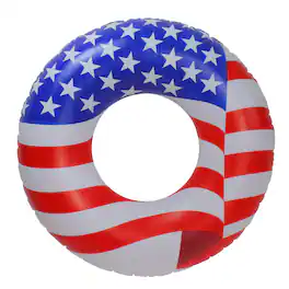 Swim Central - American Flag Inflatable Swimming Pool Inner Tube - 36" - and White - Red