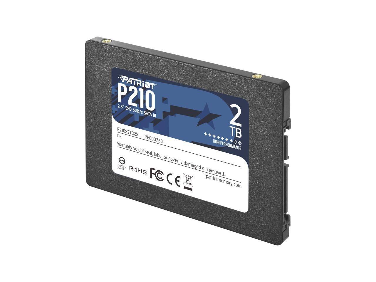 PATRIOT P210  
2.5" SSD 6Gb/s SATA III  
2TB  
P210S2TB25  
PE000720  
Warranty void if seal, label or cover is damaged or removed.  
RoHS  
FC  
CE  
patiotmemory.com