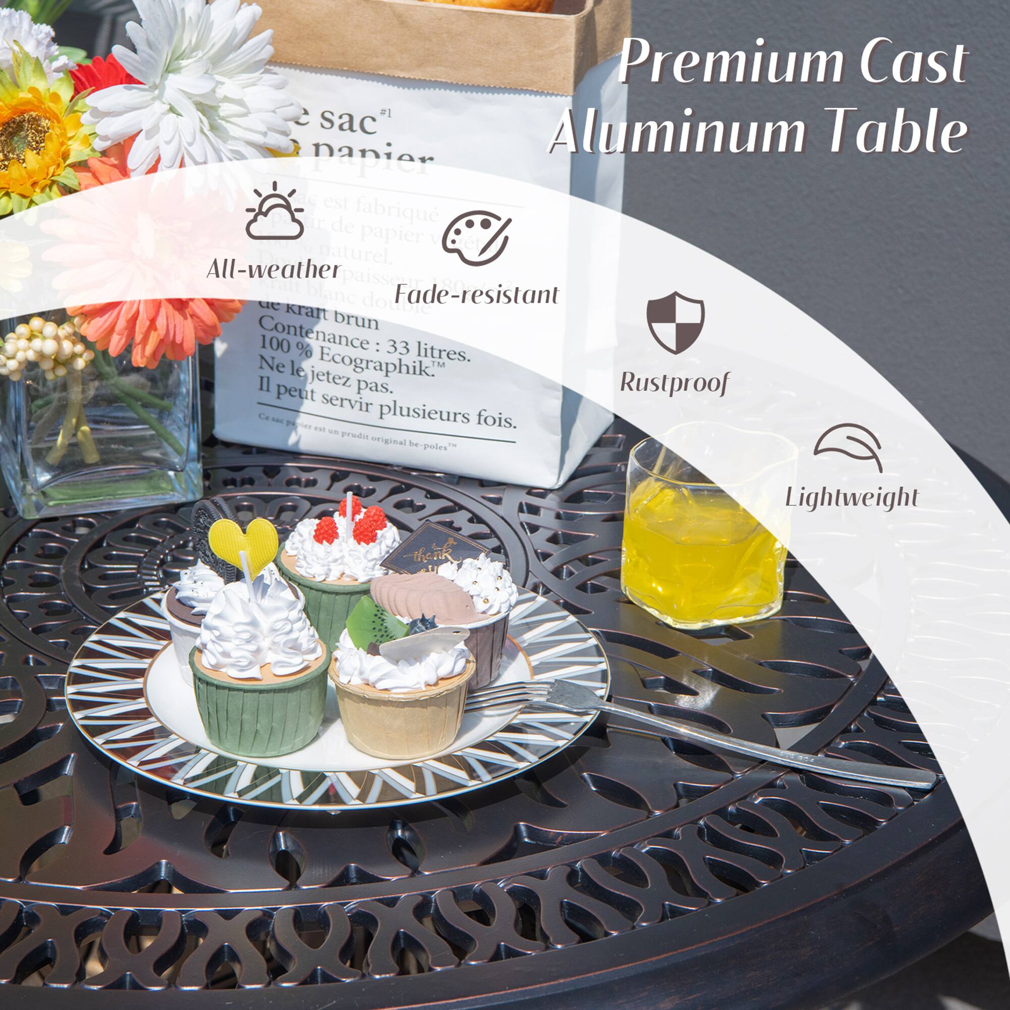 Premium Cast Aluminum Table

- All-weather
- Fade-resistant
- Rustproof
- Lightweight

e sac" papier est fabriqué de papier naturel. All-weather paisse blanc do Fade-resistant uC Krant brun Contenance 100 % : 33 litres. Ne le Ecographik Il jetez pas. Rustproof peut servir La 1 PE - - plusieurs fois. - prodis original be poles"