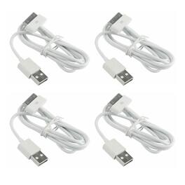 Qixxronics - 4pack 3FT 30-Pin charging Cable for iPhone 4/4S, iPad 1/2/3, iPhone 3G/3GS, iPod Nano 5th/6th and iPod Touch 3rd/4th gen - White