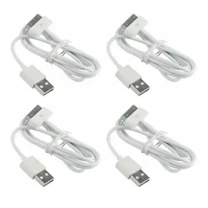 Front. Qixxronics - 4pack 3FT 30-Pin charging Cable for iPhone 4/4S, iPad 1/2/3, iPhone 3G/3GS, iPod Nano 5th/6th and iPod Touch 3rd/4th gen - White.