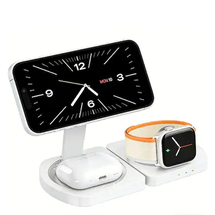 Front. SKRAN - Wireless Charger for Apple iPhone - 3-in-1 Portable Foldable Charger for iWatch iPhone and Earphones - Black.