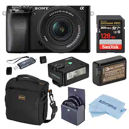 Bundle - Sony - Alpha a6100 Mirrorless Camera w/16-50mm f/3.5-5.6 Lens, Essentials Kit