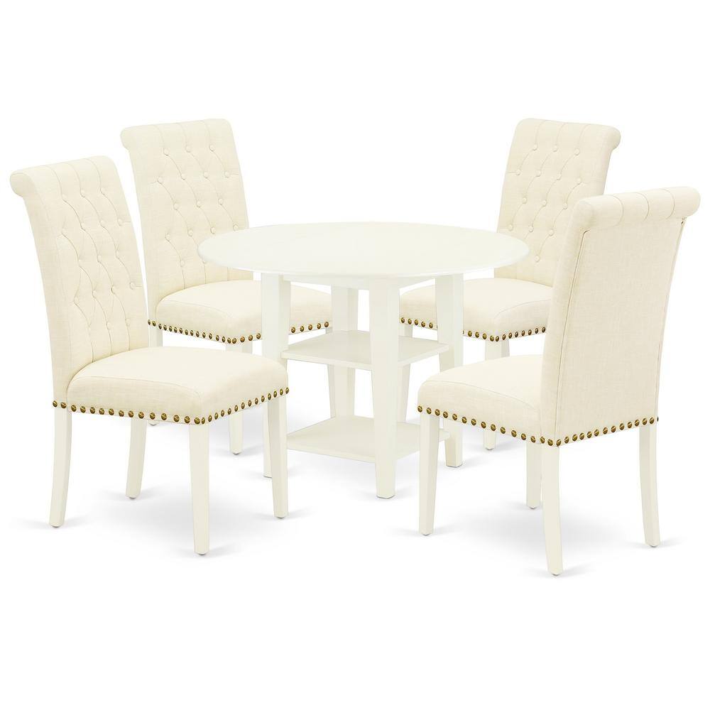 Back. East West Furniture - Dining Room Set Linen White - Brown.