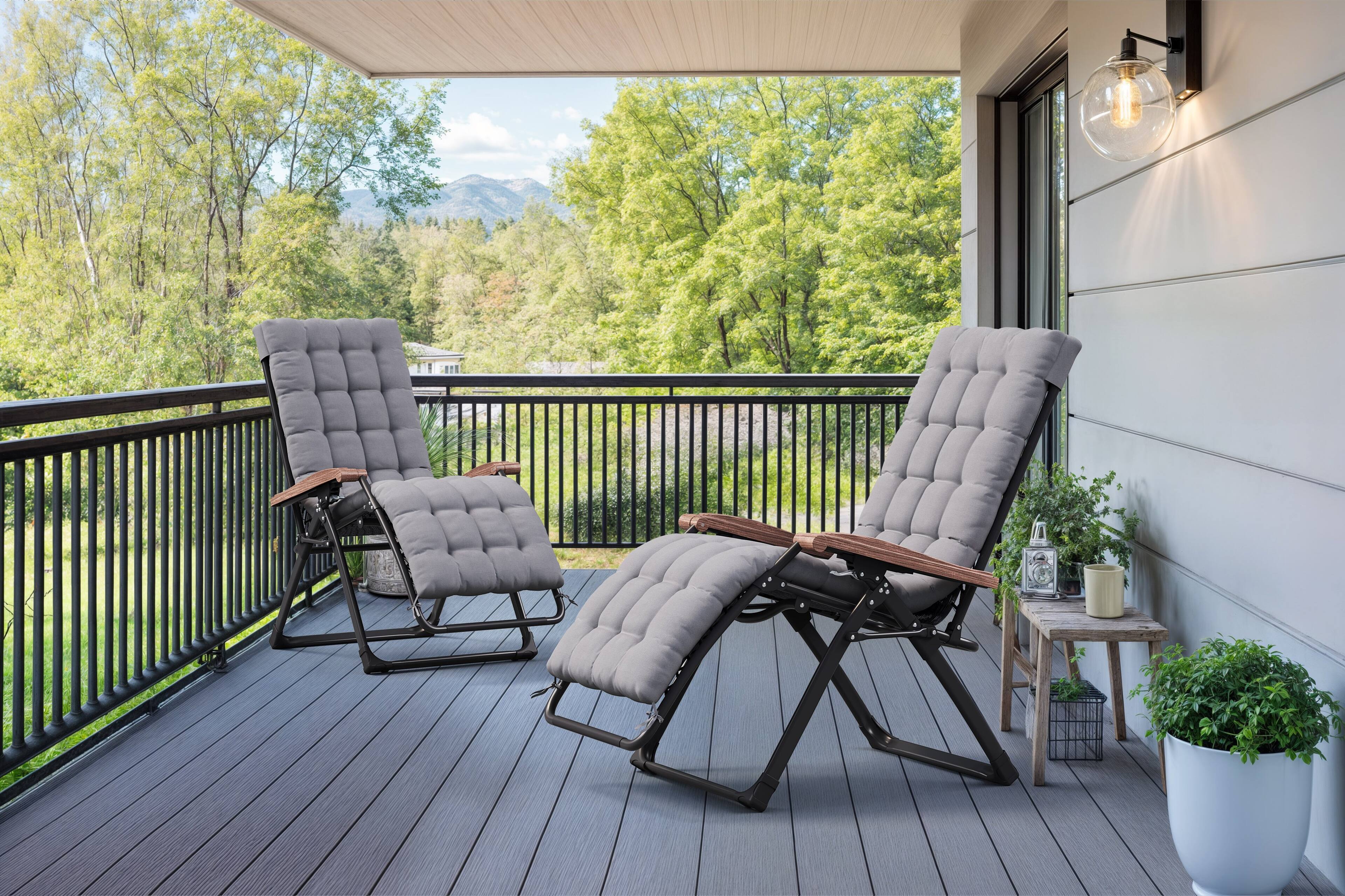 Alt View 1. PURPLE LEAF - Patio Reclining Chair Zero Gravity Chaise Lounge Folding Chair with Removable Cushion Adjustable Headrest for Beach Pool - Grey.