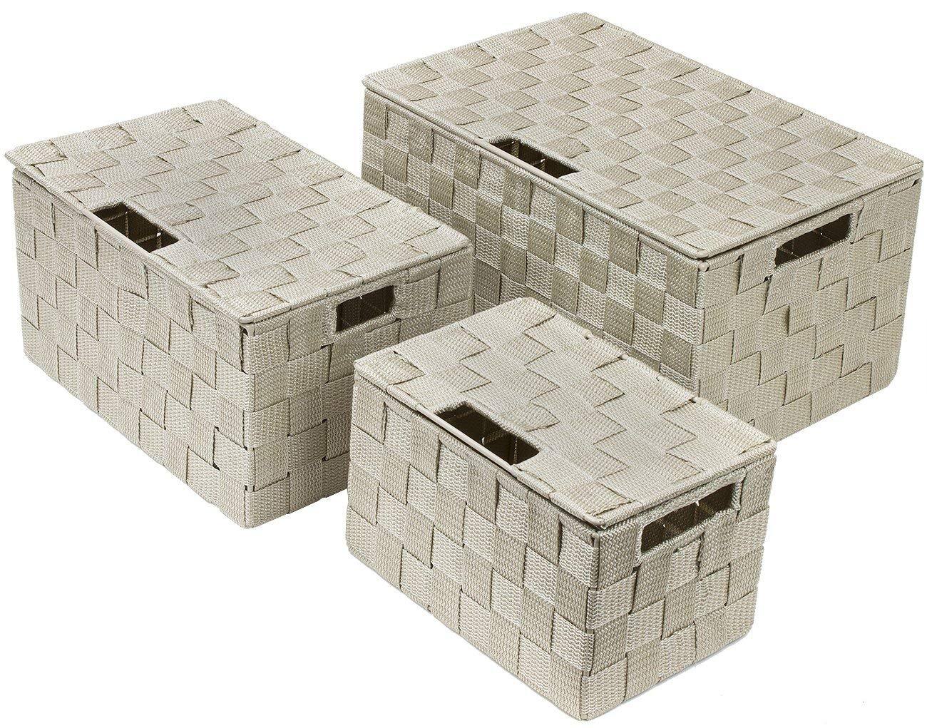 Alt View 1. Sorbus - Sorbus Set of 3 Storage Baskets for Organizing with Lid, Mesh, Linen, Organizer Storage Baskets for Home or Office - Beige.