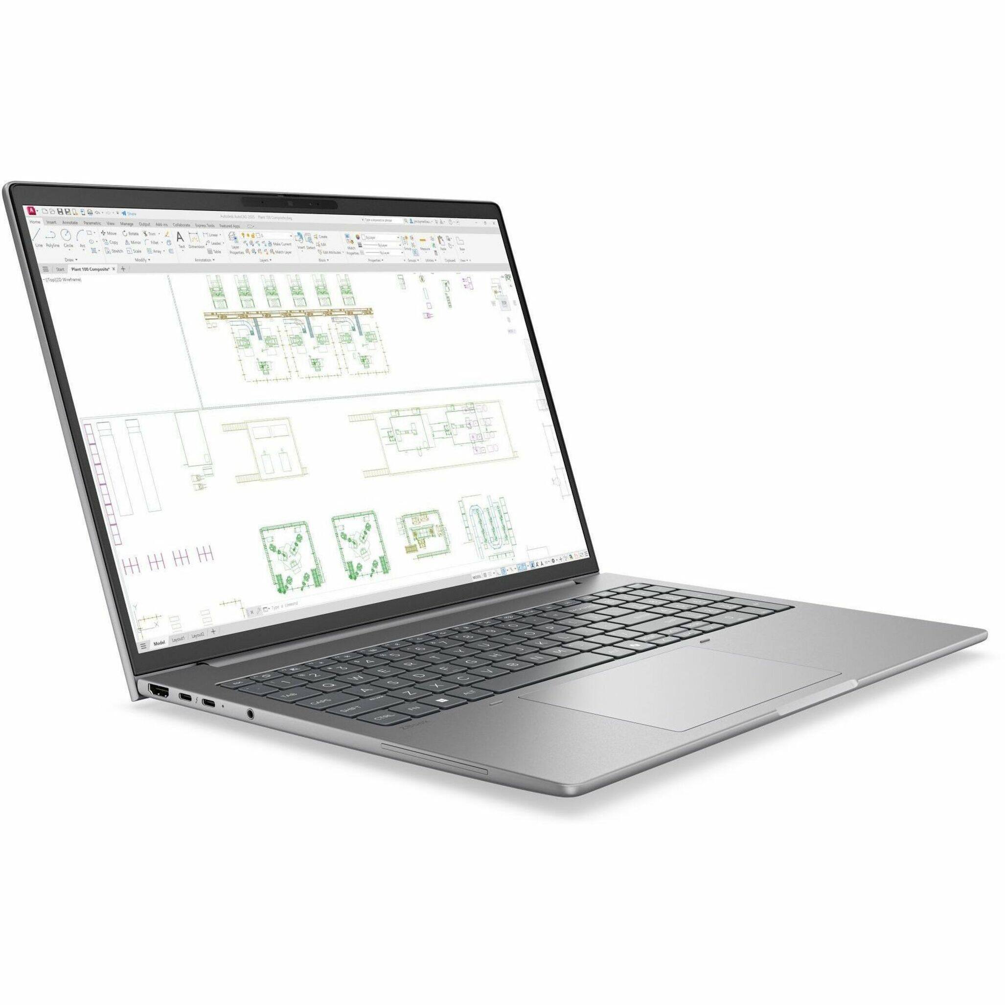 Alt View 34. HP - ZBook 8 G2i 14" IPS 1920 x 1200 (WUXGA) Laptop - Intel Core Ultra 5 with 16GB Memory - 512 GB SSD - Meteor Silver Aluminum, Gray.