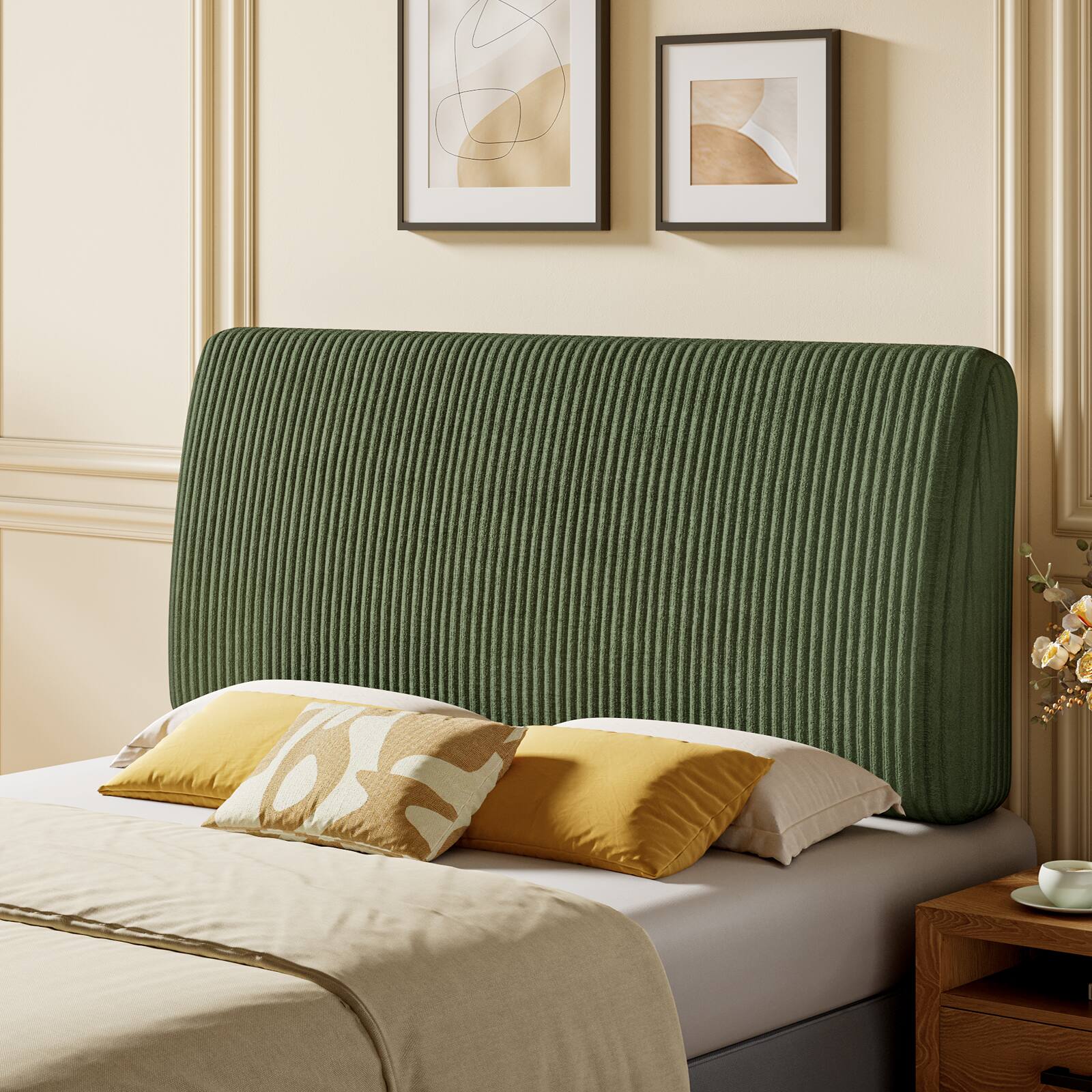 Left. Pinmoco - 6.3“ Thickness Upholstered Headboard Ergonomic Design Headboard - Green.