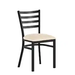 Emma + Oliver - Ladder Back Metal Restaurant Dining Chair - Tan Vinyl Seat/Black Metal Frame