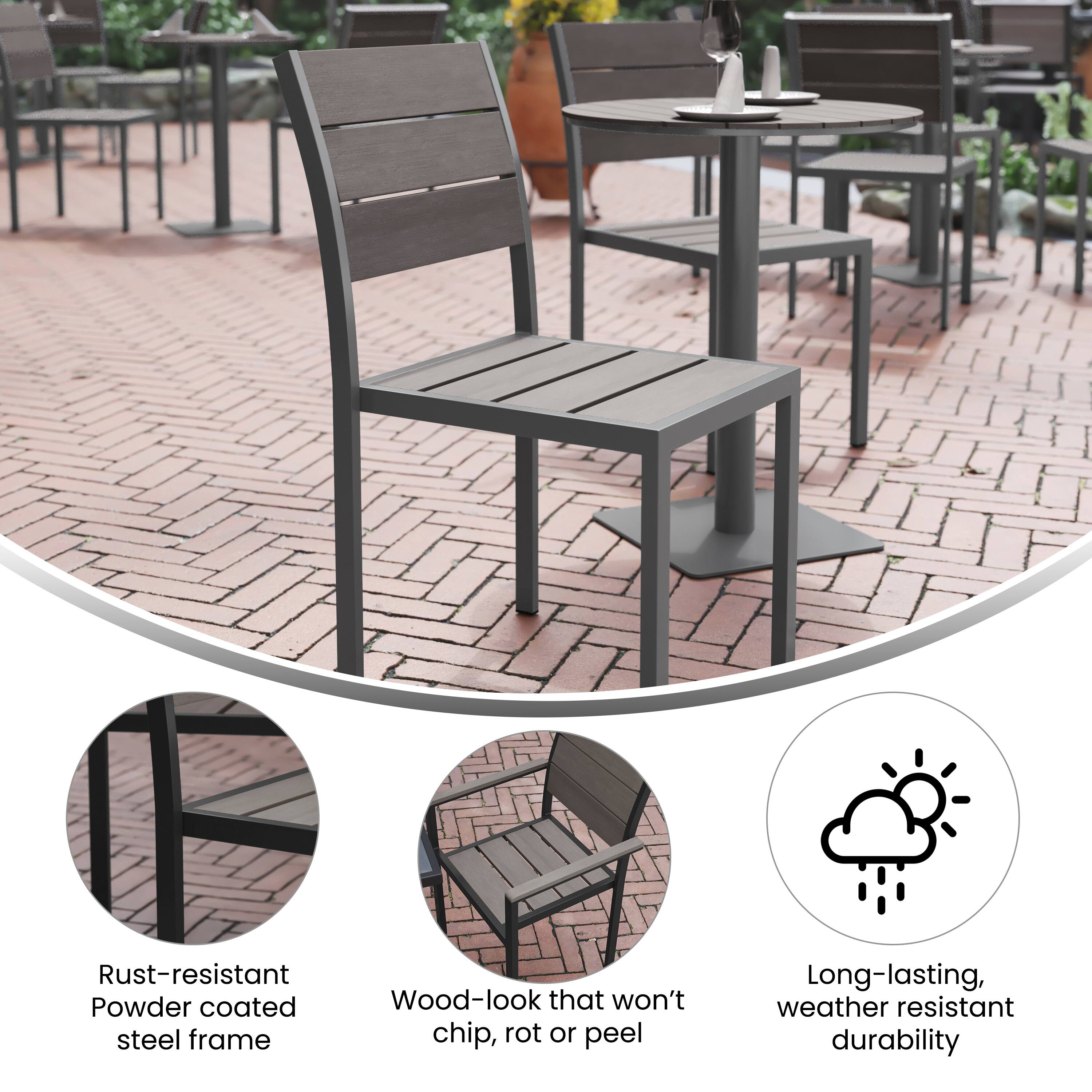 Rust-resistant Powder coated Wood-look that won't chip, rot or peel Long-lasting, weather resistant durability