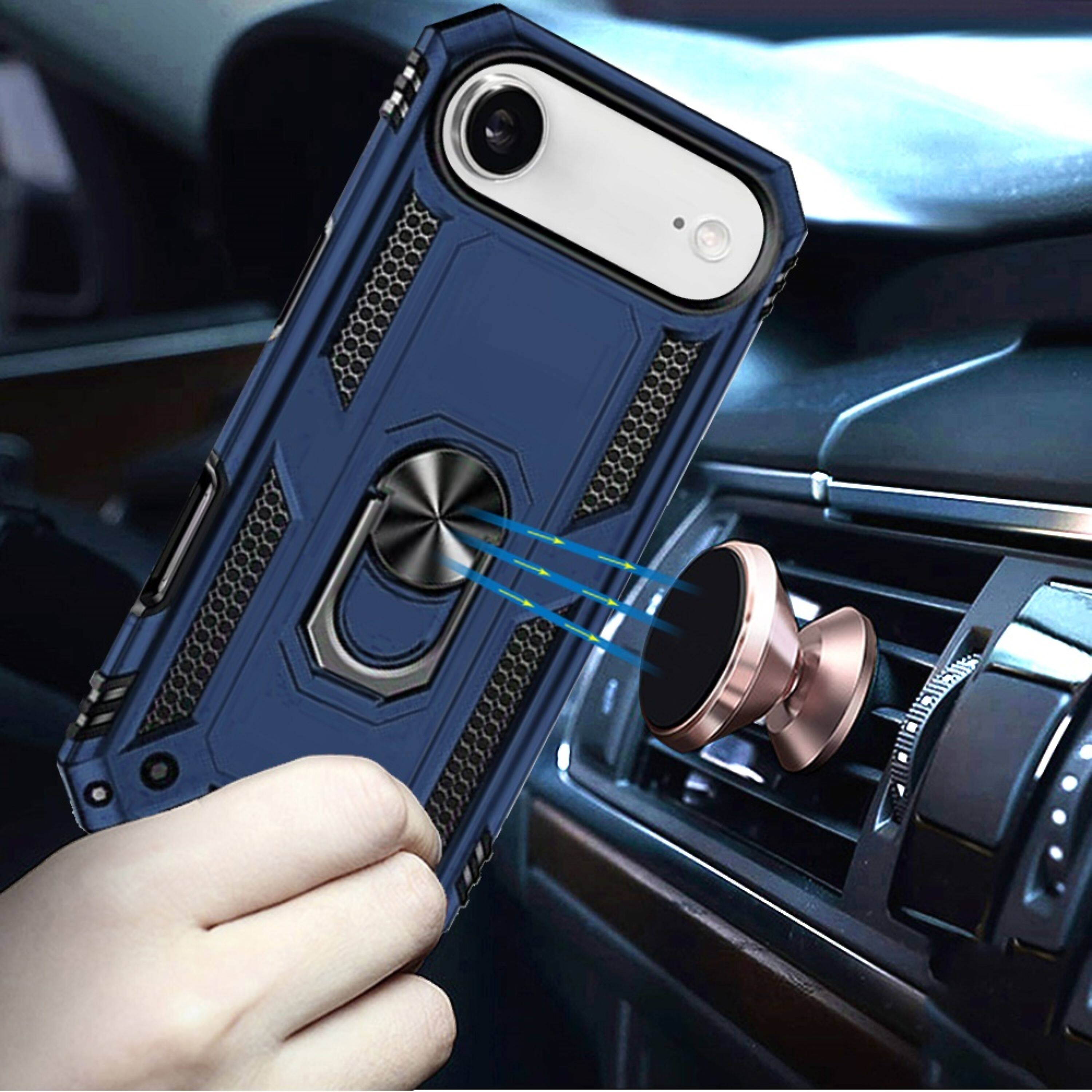 Left. Kitcheniva - Rugged Metal Ring Kickstand Phone Cover With Tempered Glass For iPhone Air Blue - Blue.