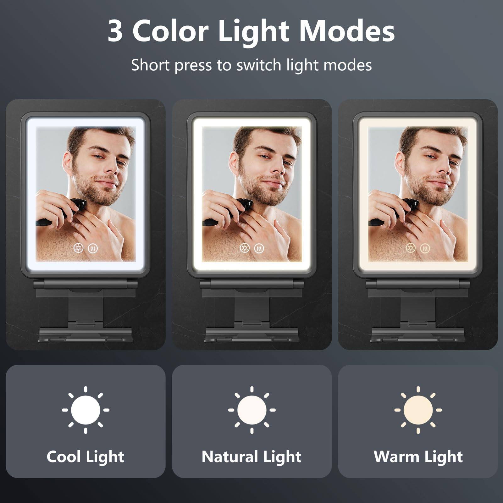 3 Color Light Modes

Short press to switch light modes

Cool Light  
Natural Light  
Warm Light