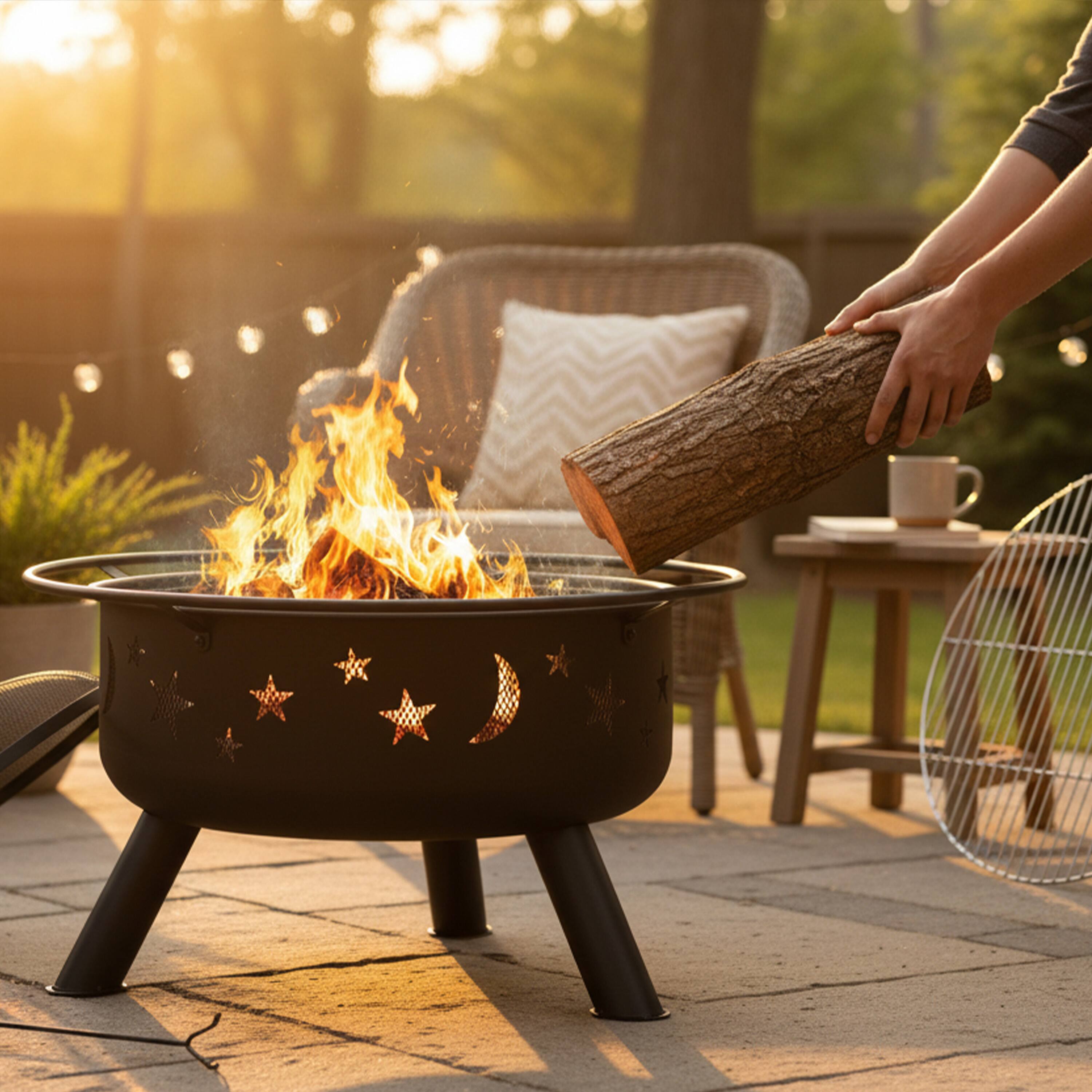 Alt View 9. Sunnydaze - 30 in Cosmic Steel Fire Pit w/Spark Screen/Poker - Black.