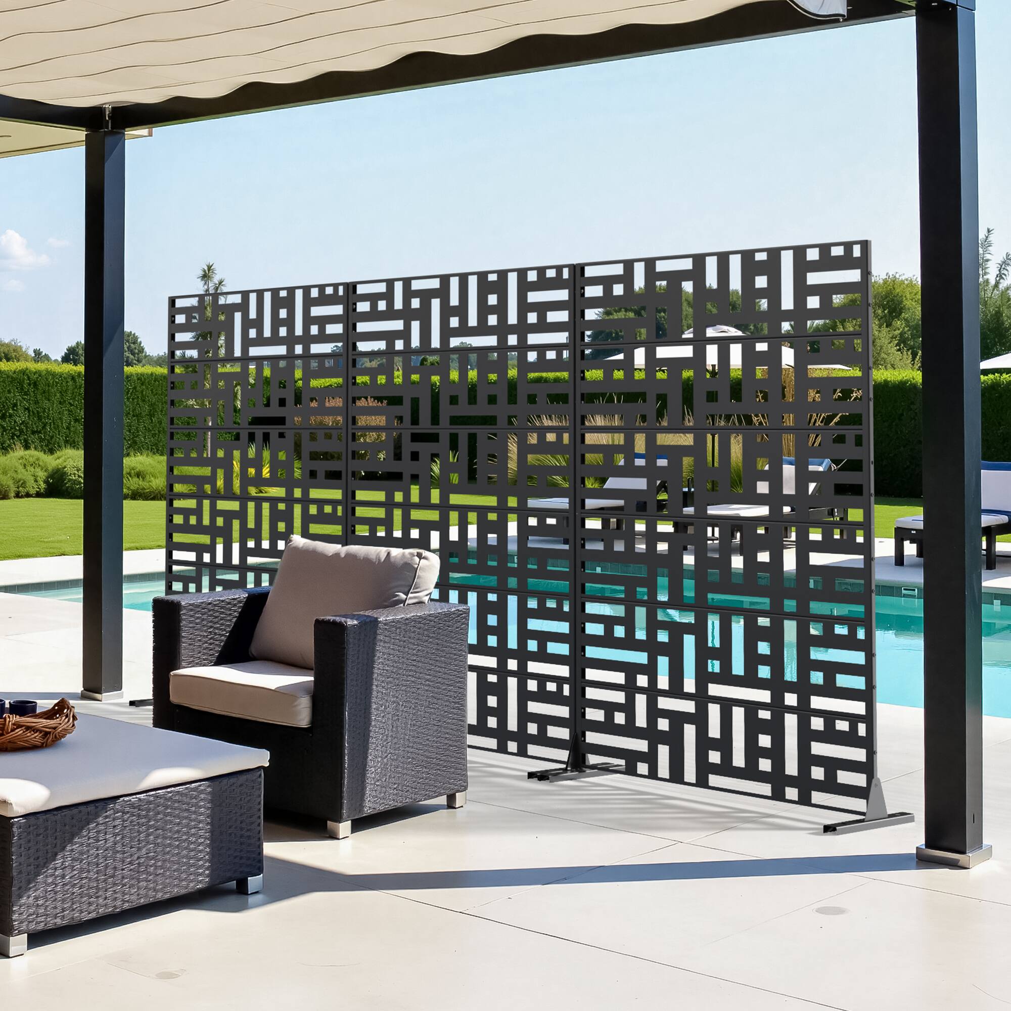 Alt View 4. PexFix - 72 in. x 47 in. Helen Pattern Metal Outdoor Privacy Screen & Panels, Freestanding Garden Divider Fence, Set of 2 - Black.