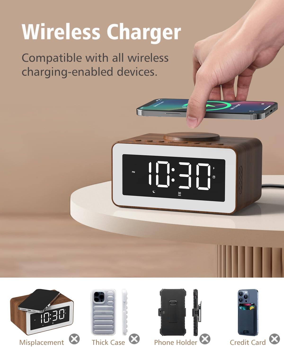 Wireless Charger  
Compatible with all wireless charging-enabled devices.

Misplacement  
Thick Case  
Phone Holder  
Credit Card
