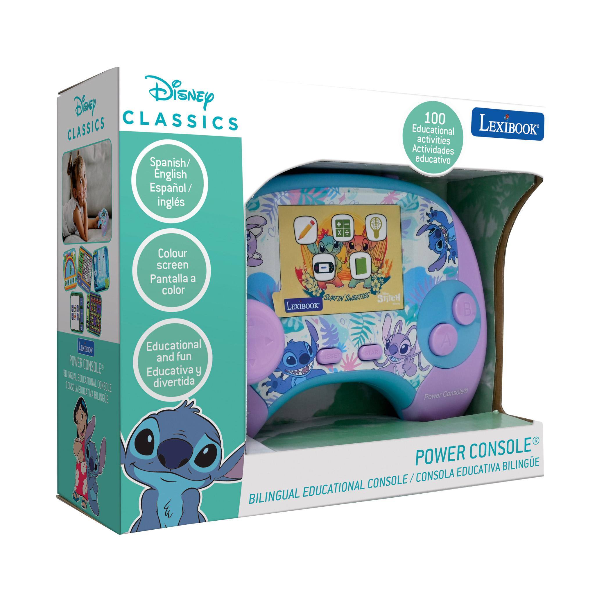 Disney CLASSICS  
Spanish/ English  
Español/ inglés  

100 Educational activities  
Actividades educativo  

Colour screen  
Pantalla a color  

Educational and fun  
Educativa y divertida  

POWER CONSOLE  
EDUCATIONAL CONSOLE / CONSOLA EDUCATIVA BILINGÜE  

LEXIBOOK