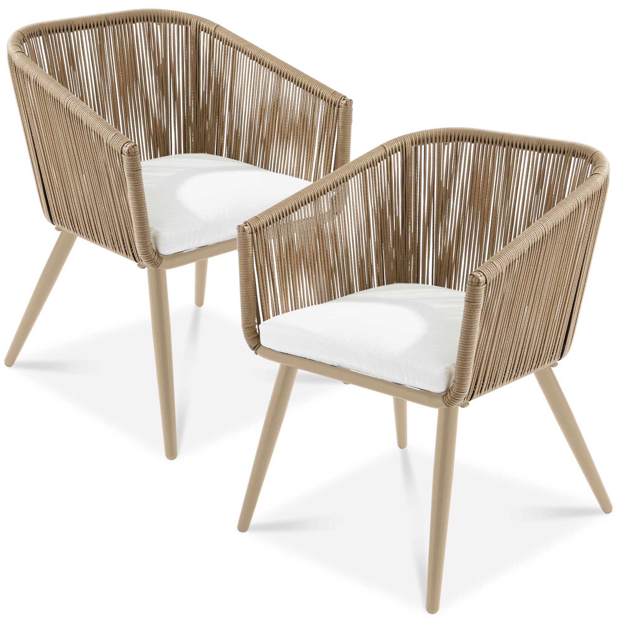 Best Choice Products - Set of 2 Outdoor Patio Dining Chairs Woven Wicker Seating 250lb Capacity - Natural/Ivory/Natural