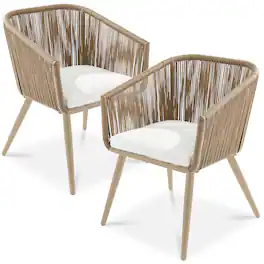 Best Choice Products - Set of 2 Outdoor Patio Dining Chairs Woven Wicker Seating 250lb Capacity - Natural/Ivory/Natural
