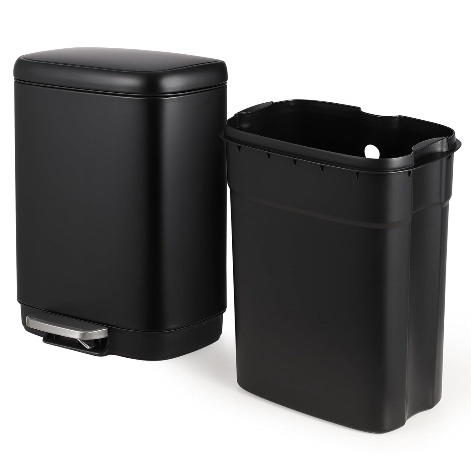 Front. Qeetex - 3.2 Gal/12L Stainless Steel Waste Bins, Soft-Close Lid, Step-on Garbage Bin, Fingerprint-Proof Recycle Bins,Black.