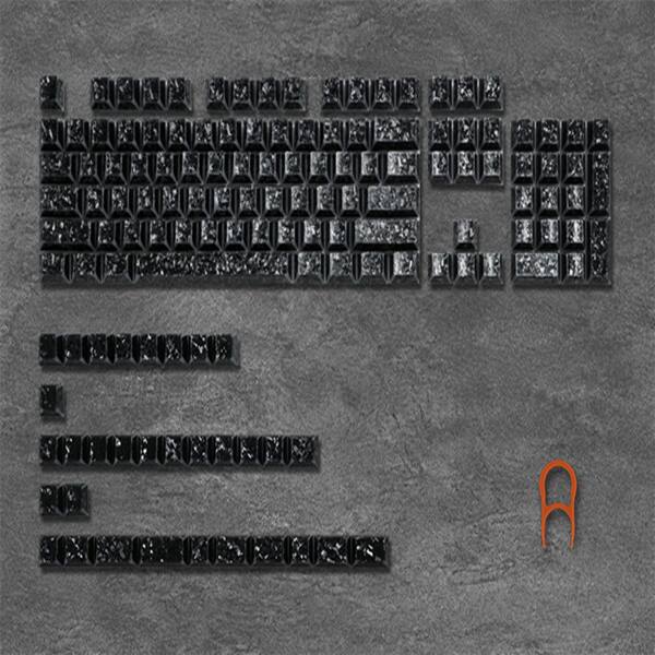 Angle. Womier - Double Shot PBT Keycaps, Shine Through Forged Carbon Pattern Keys for 61/64/68/84/87/100/104/108 Mechanical Keyboard - Black.