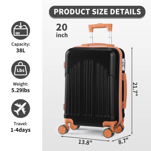 PRODUCT SIZE DETAILS

20 inch  
Capacity: 38L  
Weight: 5.29lbs  
Travel: 1-4 days  

Dimensions:  
Height: 21.7"  
Width: 13.8"  
Depth: 8.7"