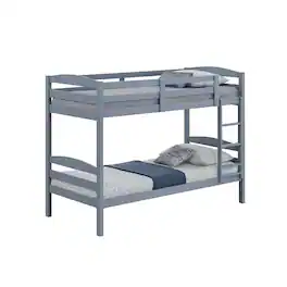 Vaczon - Twin-Over-Twin Bunk Bed Wood Bunk Bed for Kids Bedroom, Durable Solid Hardwood Frame - Gray