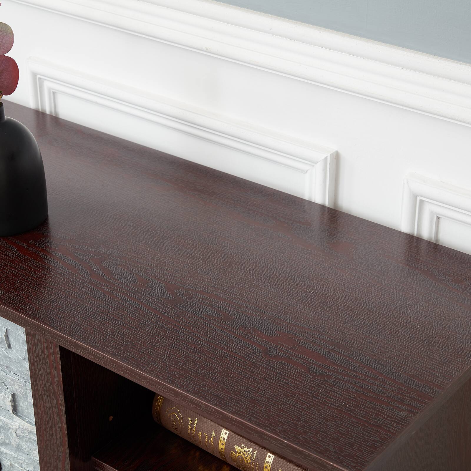 Alt View 3. Chateau Abodes - 58" Mantel Electric Fireplace, Stone TV Stand with Faux Stacked Stone, Open Storage & 18" Fireplace Insert - Cherry.