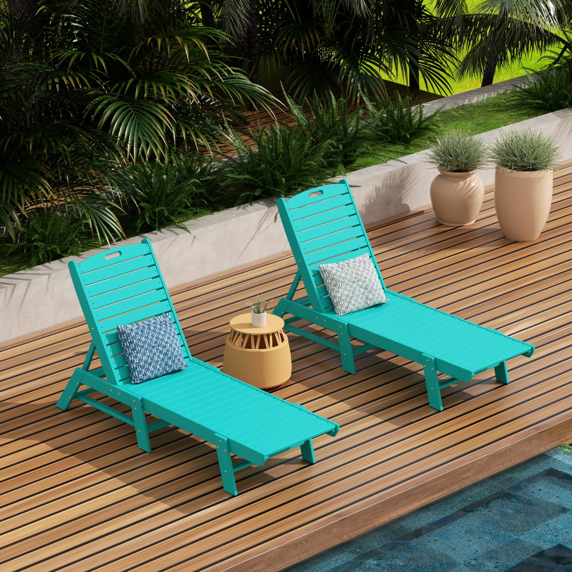 Angle. WestinTrends - WestinTrends Malibu Poly Reclining Outdoor Patio Chaise Lounge Chair Adjustable (Set of 2) - Turquoise.