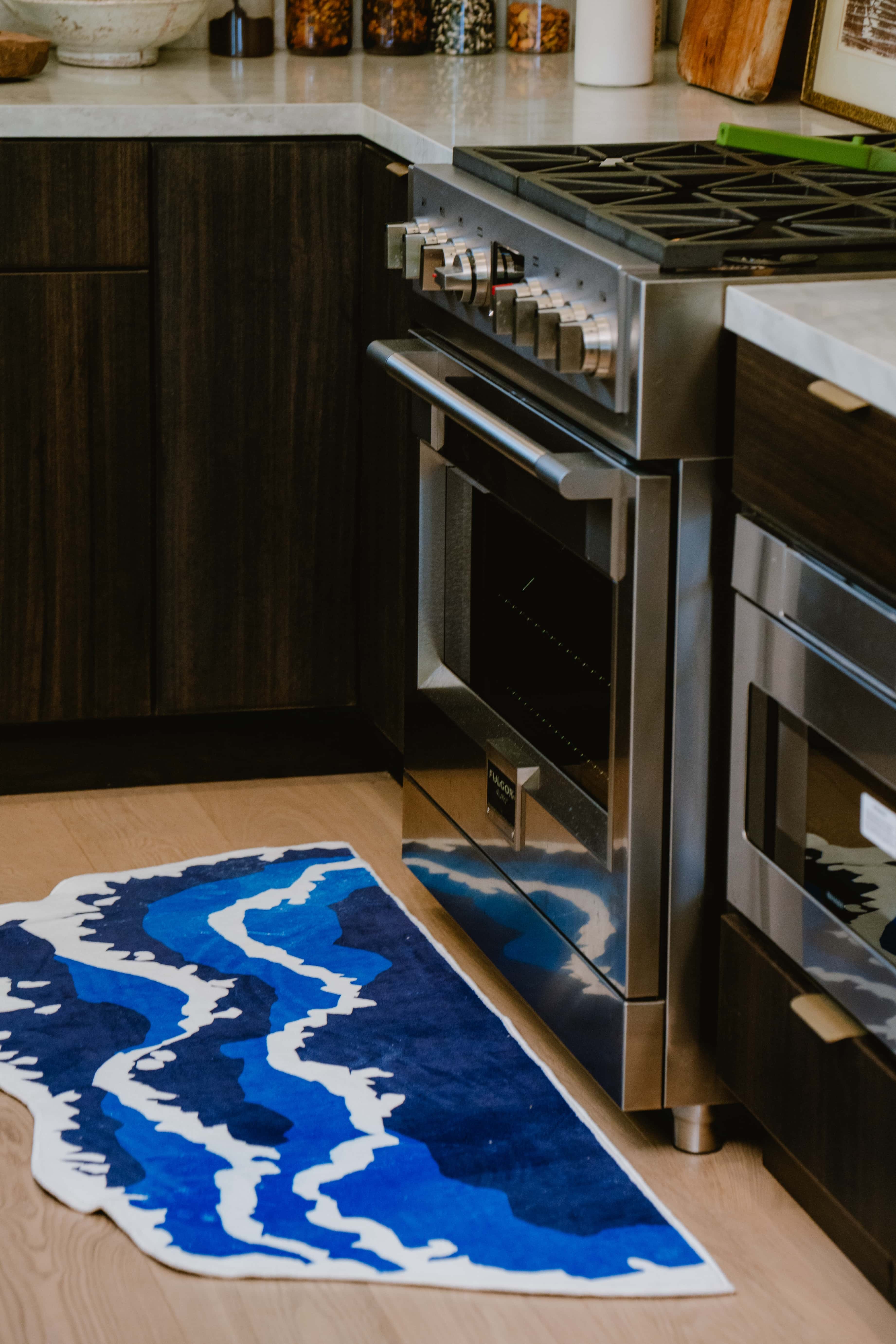 Back. Lanyspace - 2'x5' Runner Rug, Washable Rugs, Non-Slip and Tear-Resistant Soft Carpet, Irregular Shaped Blue Wavy Runner Rug - Multicolor.