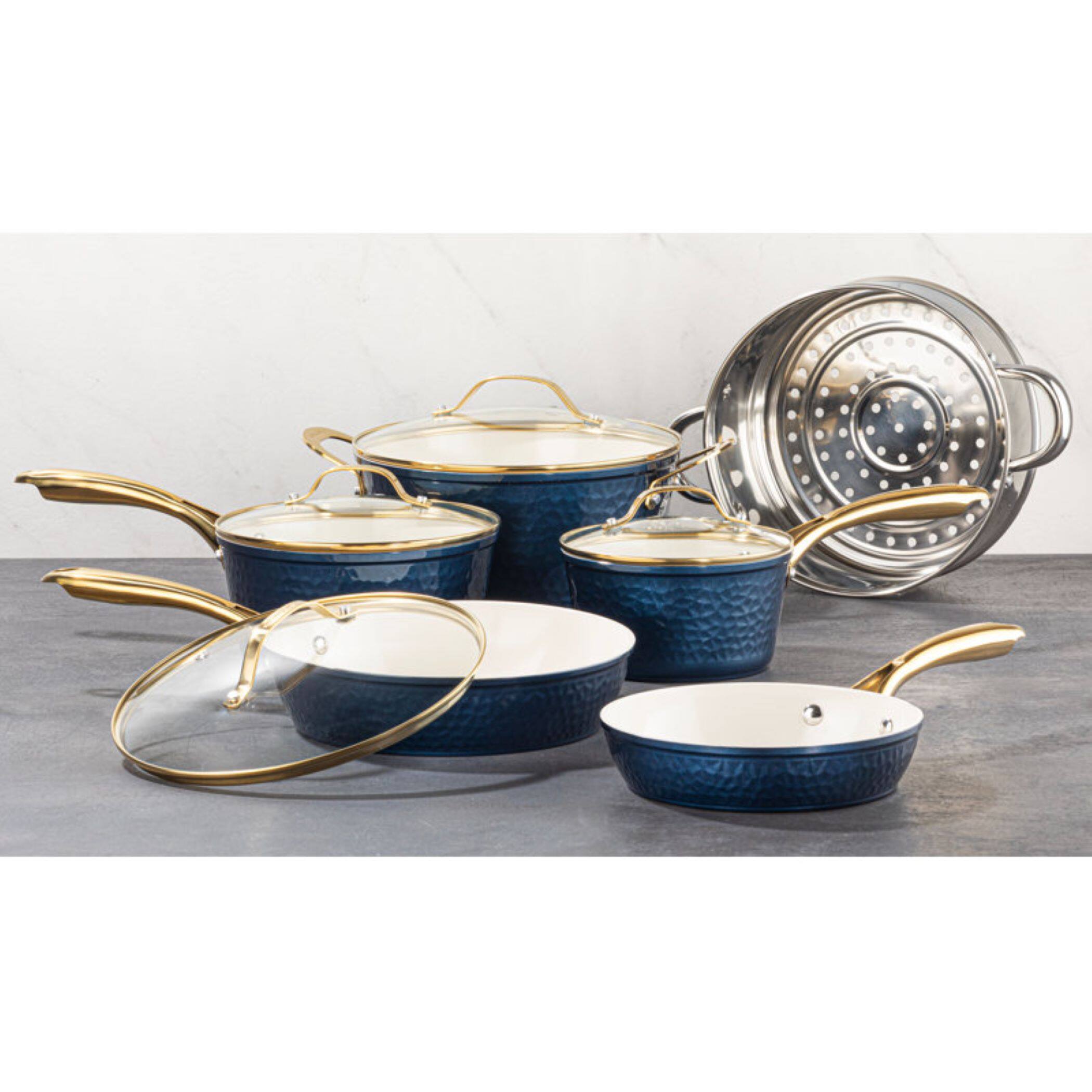 Alt View 7. Gotham Steel - Gotham Steel 10 Piece Hammered Navy Nonstick Ceramic Cookware Set - Blue.
